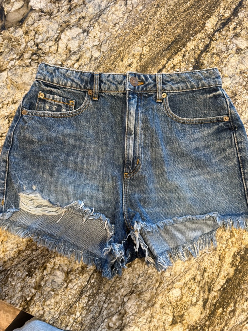 Garage Denim High-Rise Distressed Denim Shorts - Blue